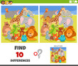 differences game with cartoon wild animals group