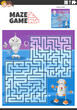 maze game with cartoon two robots fantasy characters