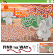 maze game with cartoon elephants animal characters