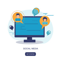 Wall Mural - Social network and chatting icon. Global communication, e mailing, web calls. Lap top with speech bubbles. Flat vector illustration	