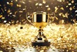 © sandra - 'cup trophy space Golden text. 3d falling confetti. copy rendering. confetti gold award winner success prize sport champion succeed isolated achievement first competition victory white'
