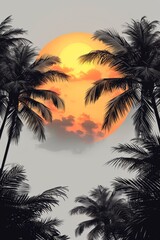 Canvas Print - A picture of a sunset with palm trees in the background, AI