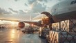 © Bijac - air cargo freighter loading luggage and freight with high loader at airport global logistics import export concept