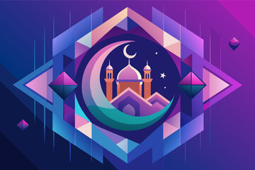 Poster - Geometric shapes overlaying a fluid background with precision
