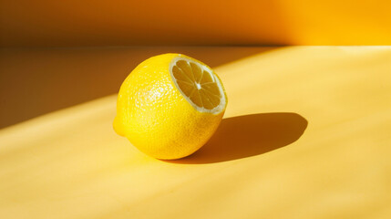 Wall Mural - A lemon is cut in half and placed on a yellow background