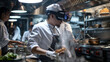 © Maksym - In the bustling restaurant kitchen, the cook wears VR glasses, their vision augmented by technology as they explore new recipes and cooking techniques, their dedication to their cr