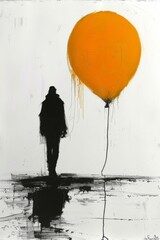 Canvas Print - A person walking with a balloon in the distance, AI