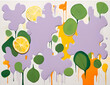An abstract painting with Pastel Lilac, Watercress, Orangeade and Lemon colors created with Generative AI technology.