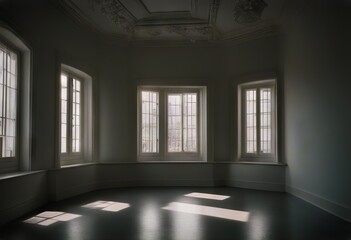 Canvas Print - corner windows interior white room Empty