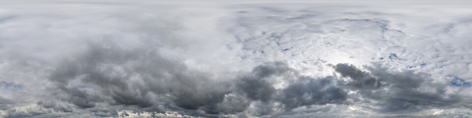 Wall Mural - gray sky hdri 360 panorama with dark clouds before storm in seamless projection with zenith for use 