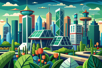 Poster - A futuristic cityscape with towering skyscrapers in 3D illustration