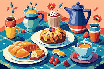 A French-inspired breakfast table set with pain au chocolate guests to savor the flavors of France