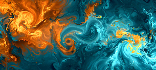 Wall Mural - An image of an abstract pattern with soft swirls and angular shapes in electric blue and fiery orange, emphasizing texture with HDR photography techniques