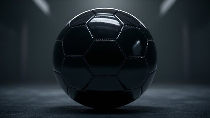Wall Mural - Black soccer ball in a dark room, concept design, background, poster, backdrop for sport and football, Euro 2024