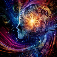 Wall Mural - Cosmic Minds Merge in Psychedelic Harmony: An Abstract Artistic Exploration