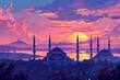 Landscape at the sunset of Istanbul, Turkey - mosque, bosphorus