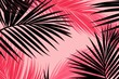 Abstract pattern with pink and black tropical palm coconut leaves