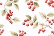 Abstract pattern with red berries. Watercolor style
