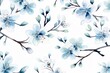Floral pattern with blossom blue sakura flowers. Watercolor style