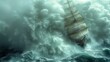 sailboat ocean huge waves stunning great extreme closeup amazingly composed tempest battle weary soft focus masterful