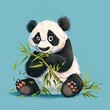 panda bear sitting ground eating bamboo leaves cute furry technology review sketch adorable design bashful