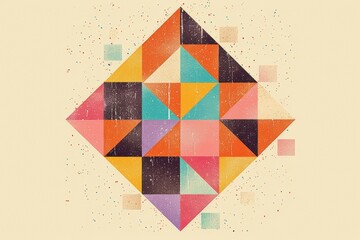 Poster - A colorful geometric design with a square in the middle. Risograph effect, trendy riso style