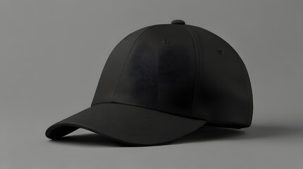 Wall Mural - Black Baseball Cap Mockup: Front View on Grey Background,Clothing Store Advertisement, Fashion Mockup Design, Online Product Showcase