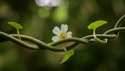 Wall Mural - twisted jungle vines liana plant cowslip creeper vine telosma cordata with heart shaped green leaves and flowers