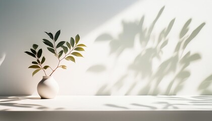 Wall Mural - minimalistic light background with blurred foliage shadow on a white wall