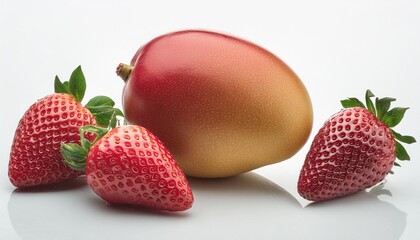 Wall Mural - strawberry and ripe mango isolated on white background