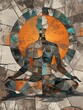 A Man is meditating and sun. Mosaic Art Print. Building yourself from pieces, yoga concept.