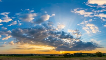 Wall Mural - panoramic background of evening sky with beautiful stormy clouds