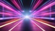© Dayami - 3d abstract technology glowing neon fast speed light background empty space scene reflection floor virtual reality cyber space futuristic sci fi background motion line high speed for mock up