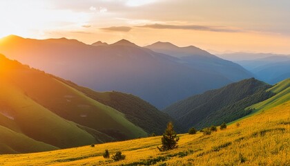 view of the green mountains at sunset gumbashi pass in north caucasus russia
