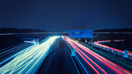 Wall Mural - Langzeitbelichtung - Autobahn - Strasse - Traffic - Travel - Background - Line - Ecology - Highway - Long Exposure - Motorway - Night Traffic - Light Trails - High quality photo	