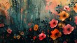 Dynamic close-up of grunge floral backgrounds on an abstract canvas, showcasing the fusion of decay and growth. 