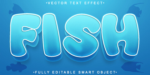 Wall Mural - Cartoon Blue Fish Vector Fully Editable Smart Object Text Effect