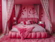 © Leonardo - Cama rosa en la habitación rosada, diseño de interiores