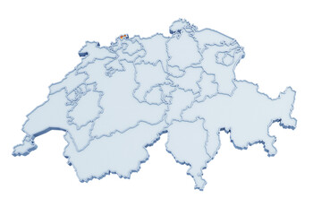 Wall Mural - Swiss canton of Basel-Stadt highlighted in golden yellow on three-dimensional map of Switzerland isolated on transparent background. 3D rendering