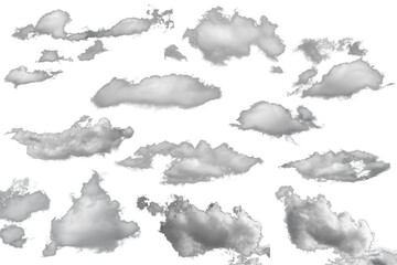 Wall Mural - white fluffy clouds isolated on a black background, clipart