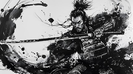 Wall Mural - Abstract ink drawing of a samurai. Japanese style art.