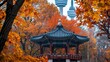 Namsan Tower and pavilion during the autumn leaves in Seoul
