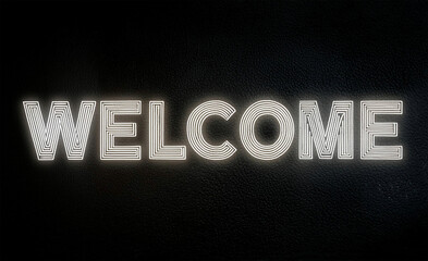 Welcome white neon sign isolated on black wall, illustration.