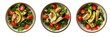 © Kanurism - Healthy salad with chicken, avocado, cherry tomatoes and arugula isolated on a transparent background. Top view.