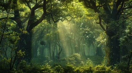 Wall Mural - Nature's Passage: A Tranquil Path Cutting Through a Luxuriant Green Forest.
