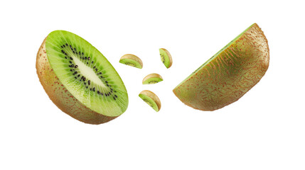 Wall Mural - Halved kiwi fruit flying