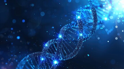 DNA Background. A modern blue technology presentation slide template with a DNA structure icon. Information media for microbiology research science