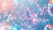 A beautiful and detailed 3D rendering of a molecule with a blue and pink glowing background.