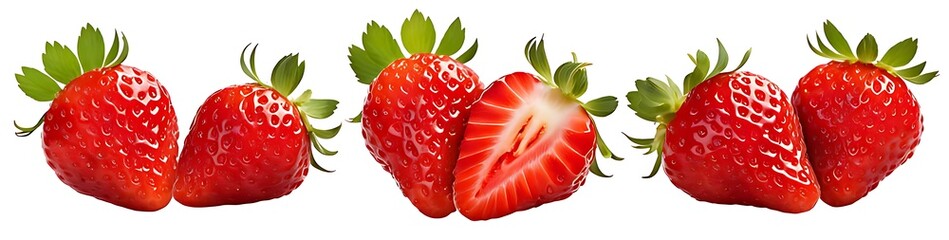 Wall Mural -  Set of delicious strawberries, cut out 