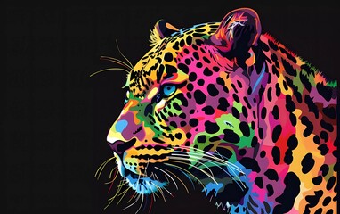 Wall Mural - leopard drawn using WPAP art style, isolated black background, pop art, vector illustration.